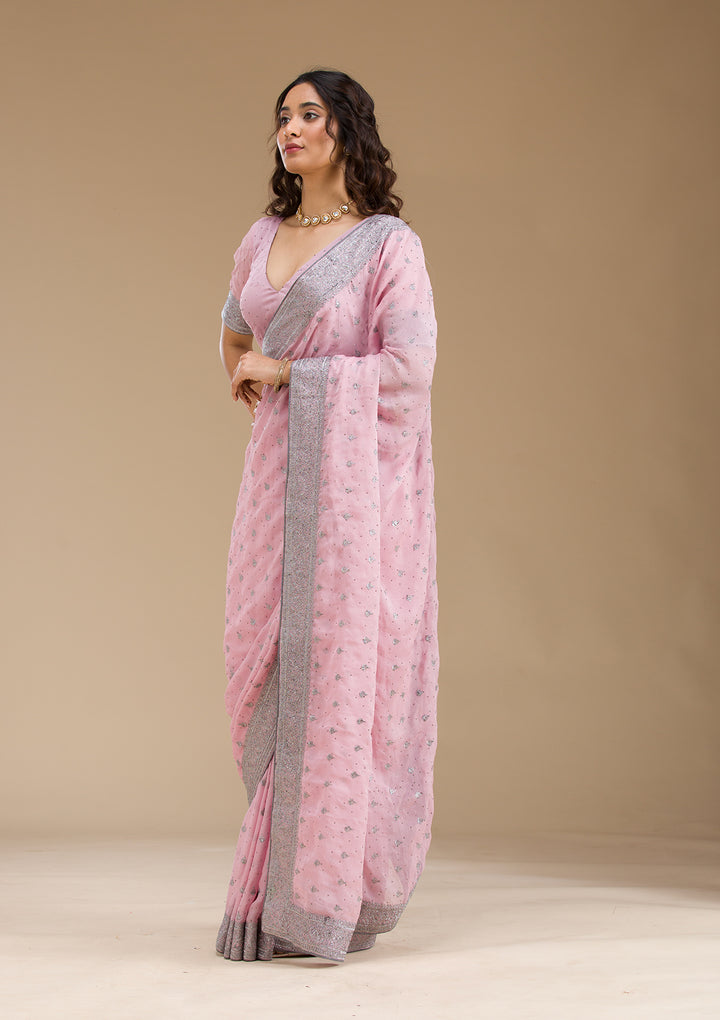 Pink Zariwork Georgette Saree
