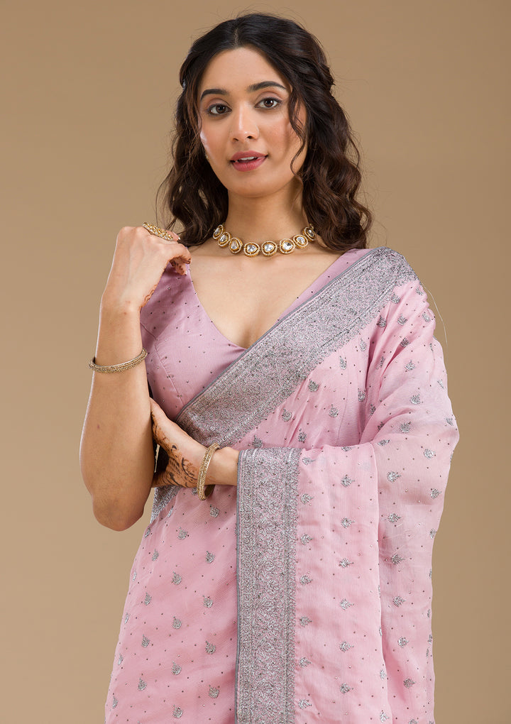 Pink Zariwork Georgette Saree