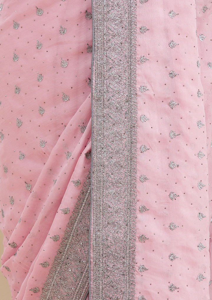 Pink Zariwork Georgette Saree