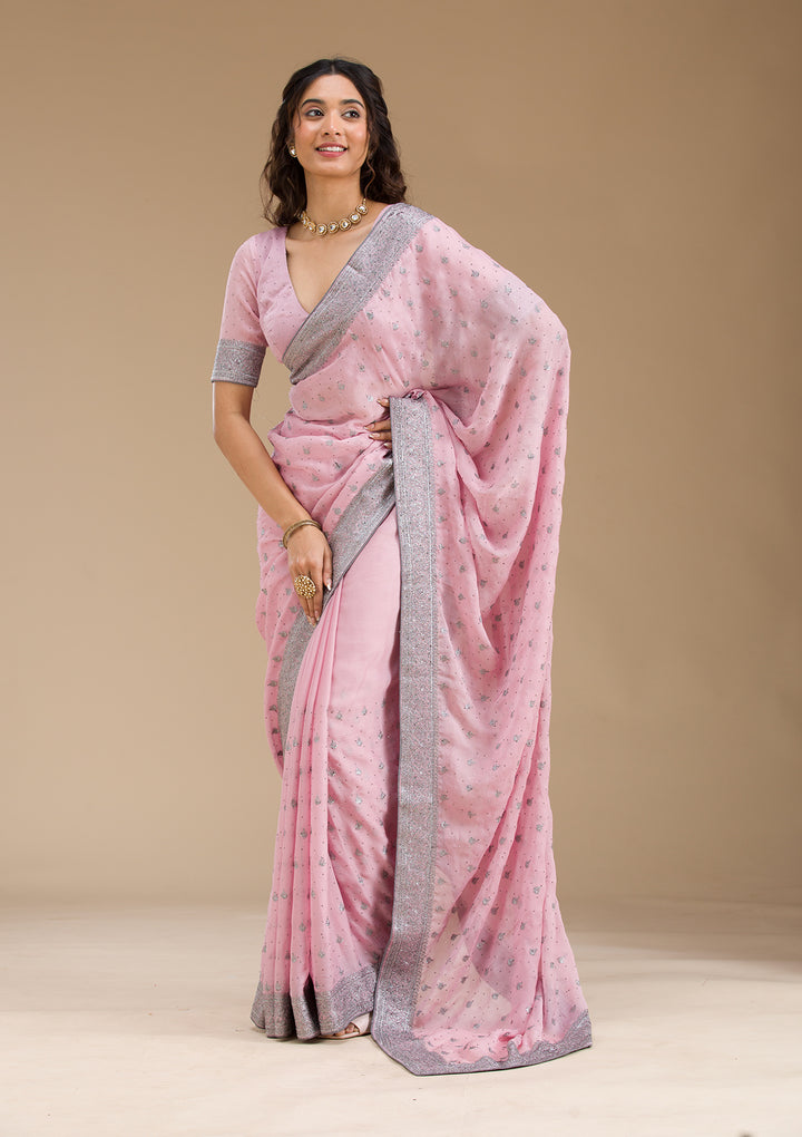 Pink Zariwork Georgette Saree
