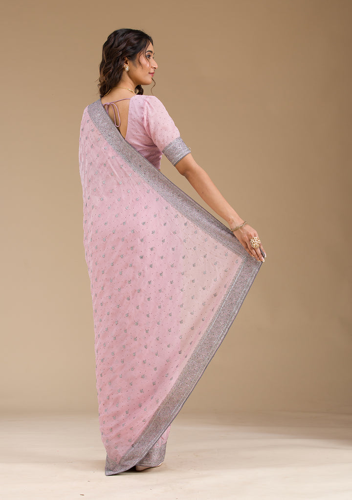 Pink Zariwork Georgette Saree