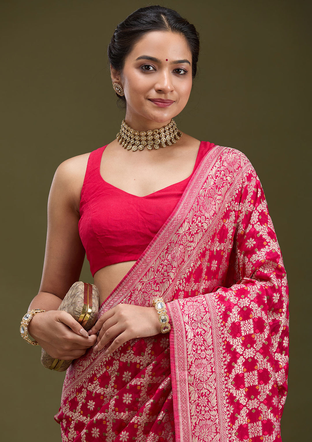 Rani Pink Zariwork (Gold) Silk Saree