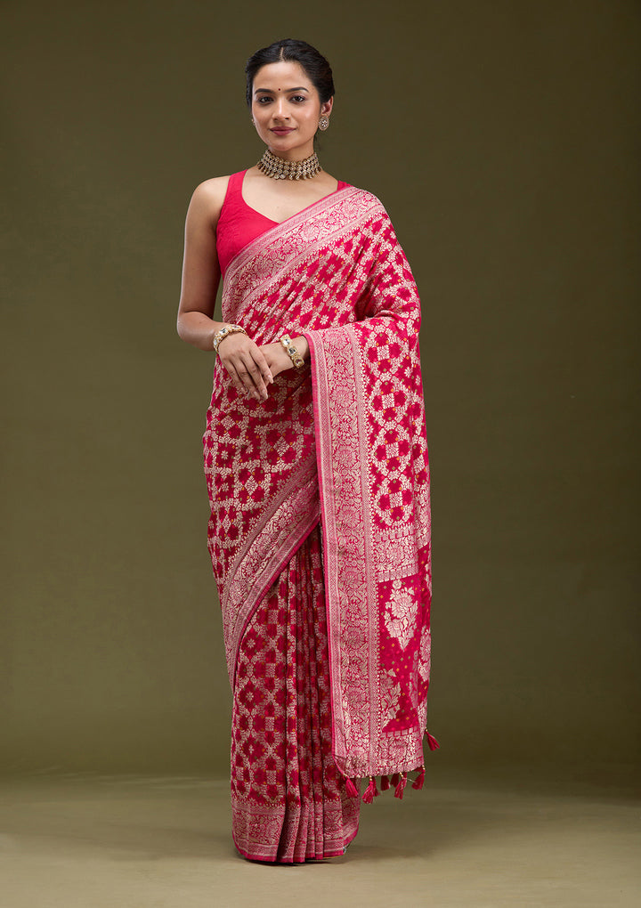 Rani Pink Zariwork (Gold) Silk Saree