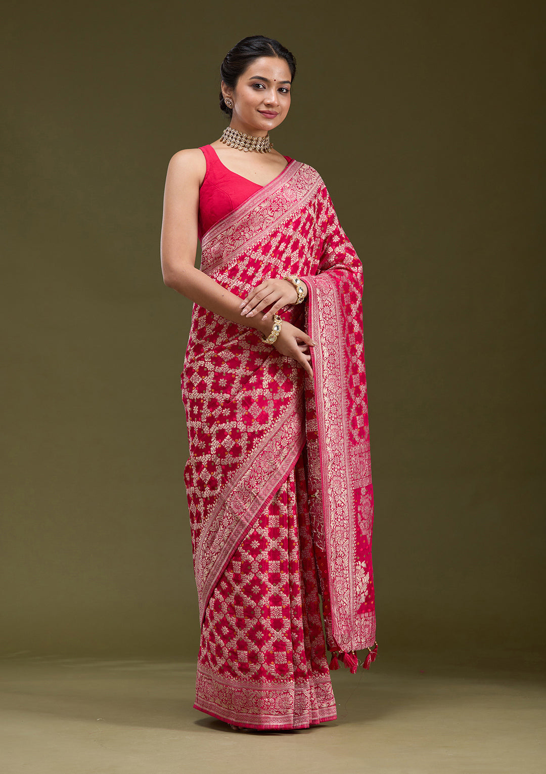 Rani Pink Zariwork (Gold) Silk Saree