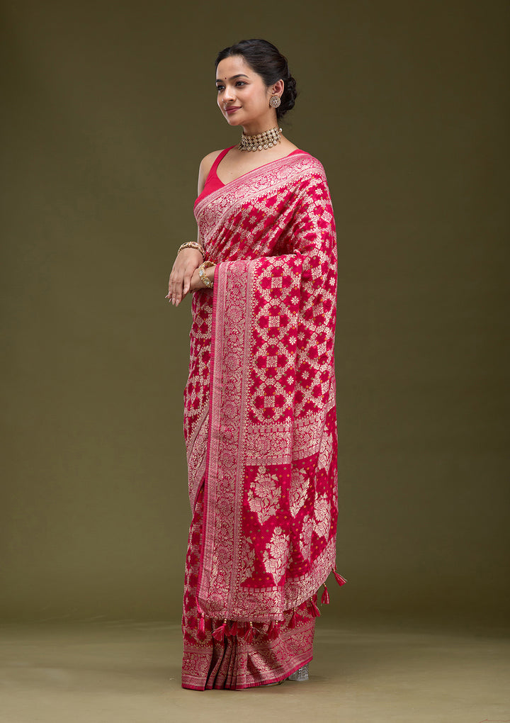 Rani Pink Zariwork (Gold) Silk Saree