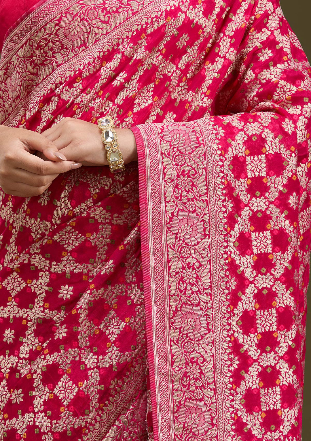 Rani Pink Zariwork (Gold) Silk Saree
