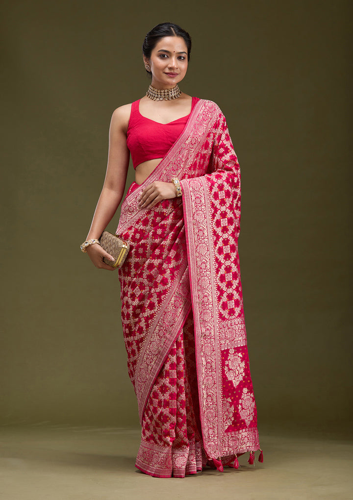 Rani Pink Zariwork (Gold) Silk Saree