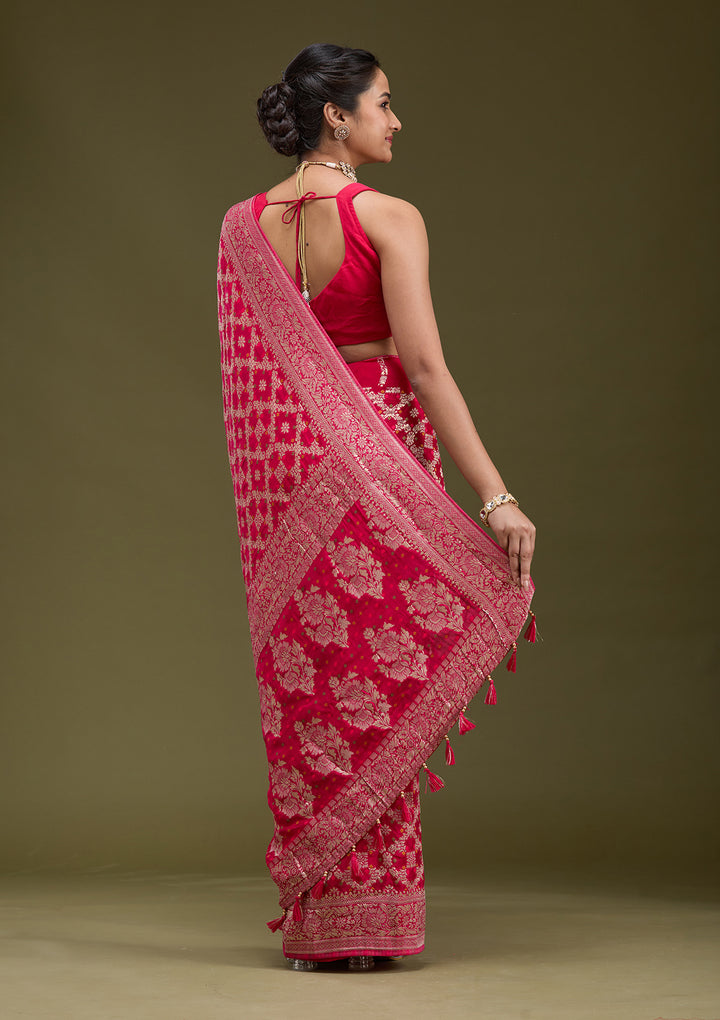 Rani Pink Zariwork (Gold) Silk Saree