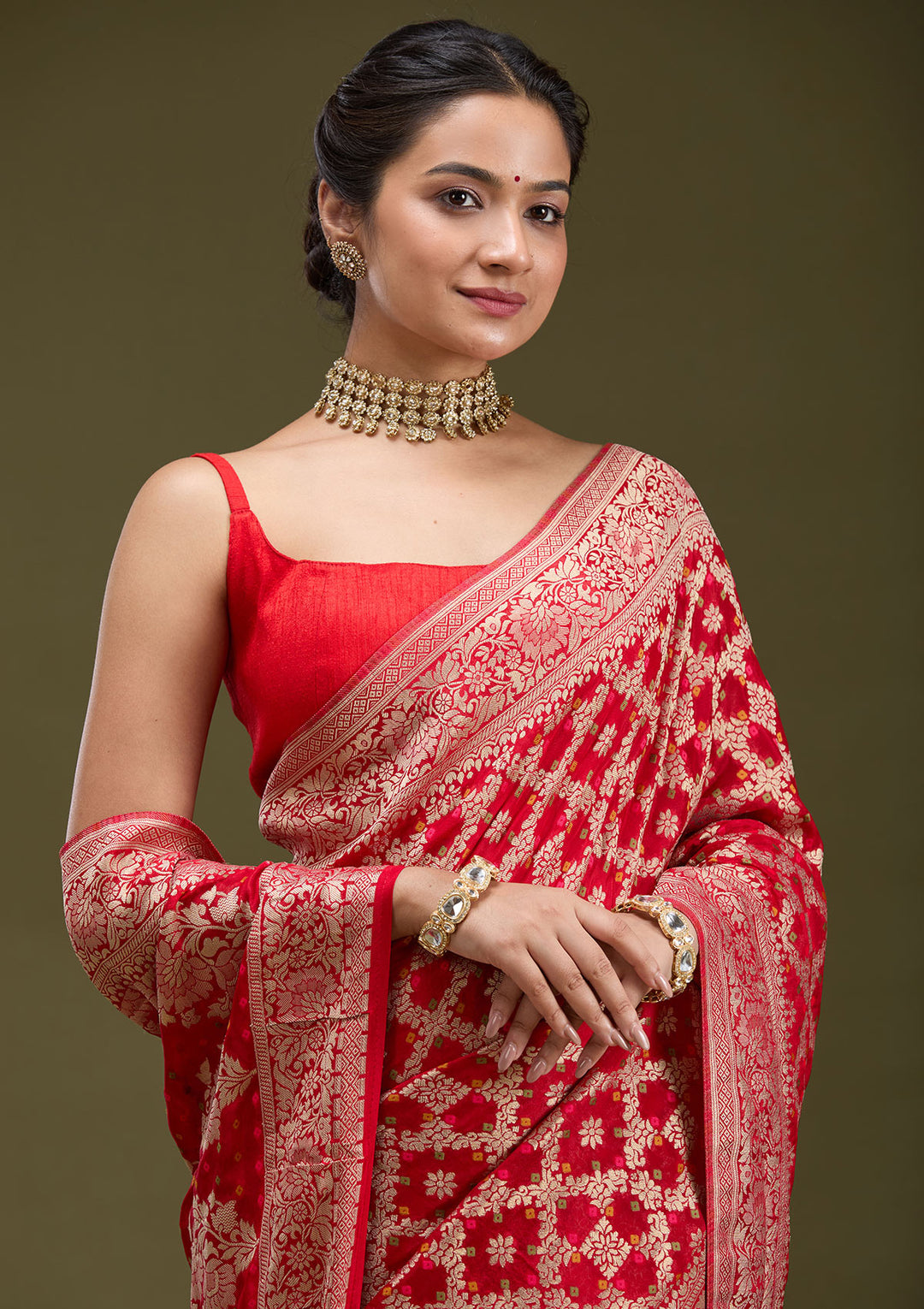 Red Zariwork (Gold) Silk Saree