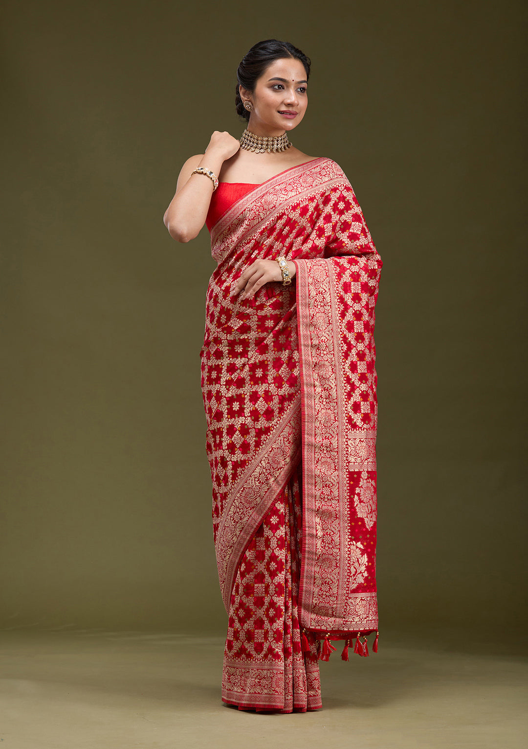 Red Zariwork (Gold) Silk Saree