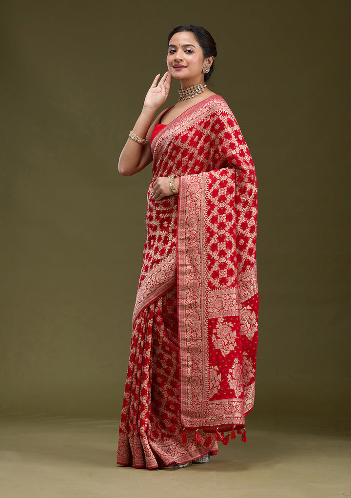 Red Zariwork (Gold) Silk Saree