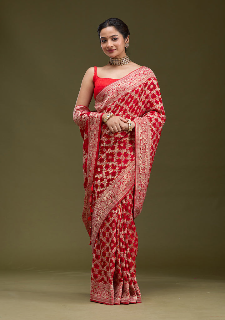 Red Zariwork (Gold) Silk Saree