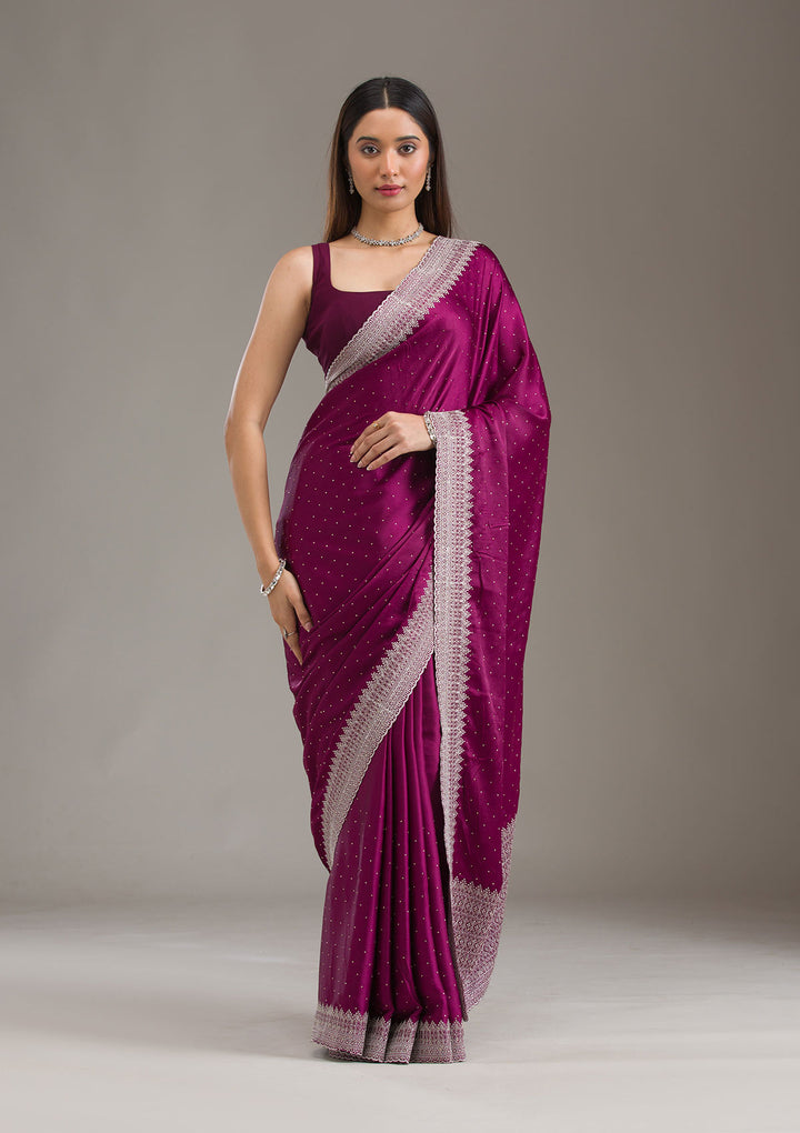 Wine Stonework Satin Saree