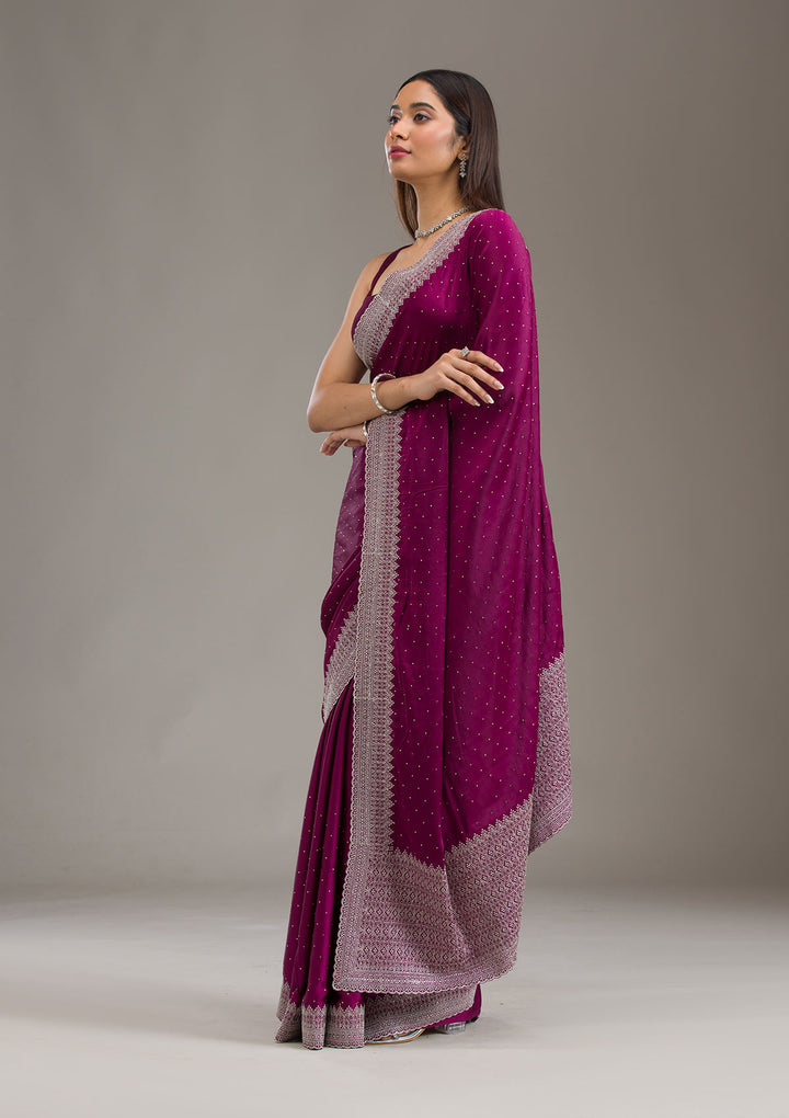 Wine Stonework Satin Saree
