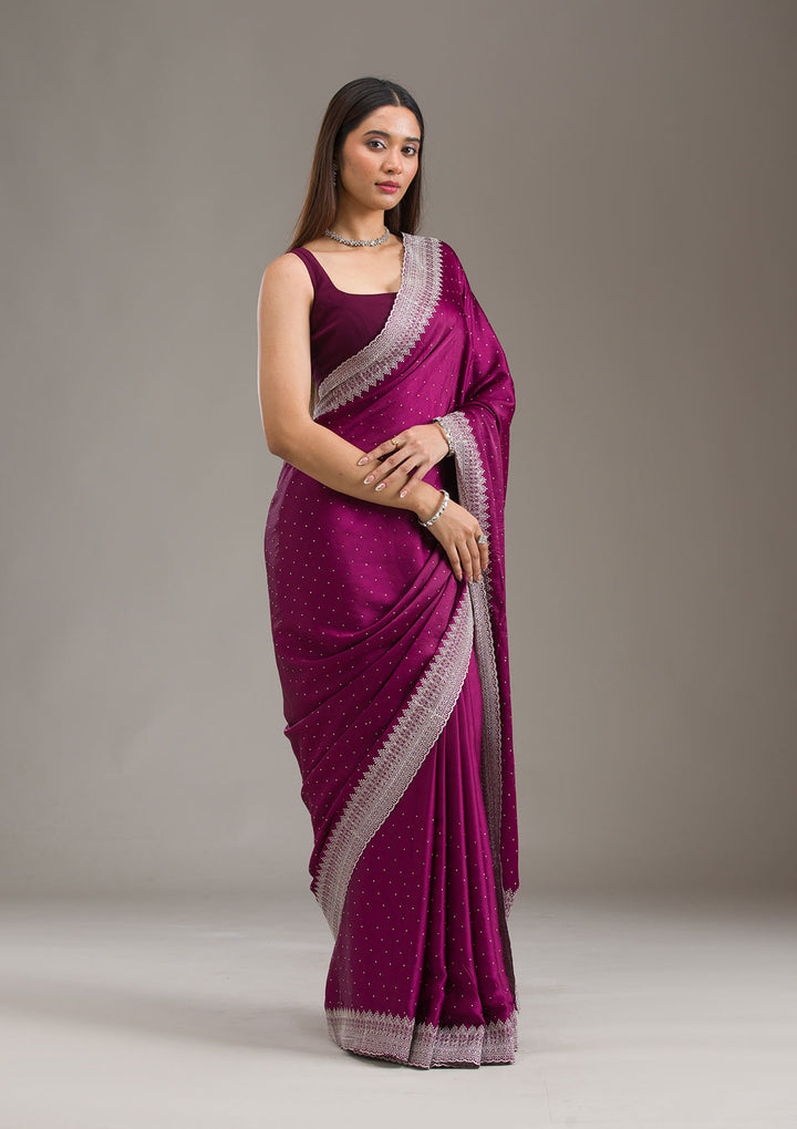 Wine Stonework Satin Saree