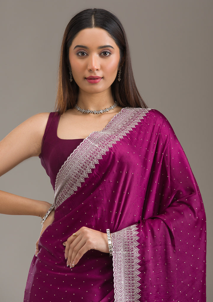 Wine Stonework Satin Saree