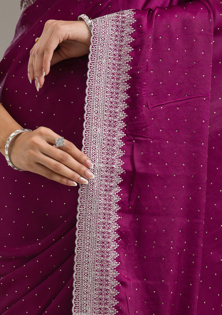 Wine Stonework Satin Saree
