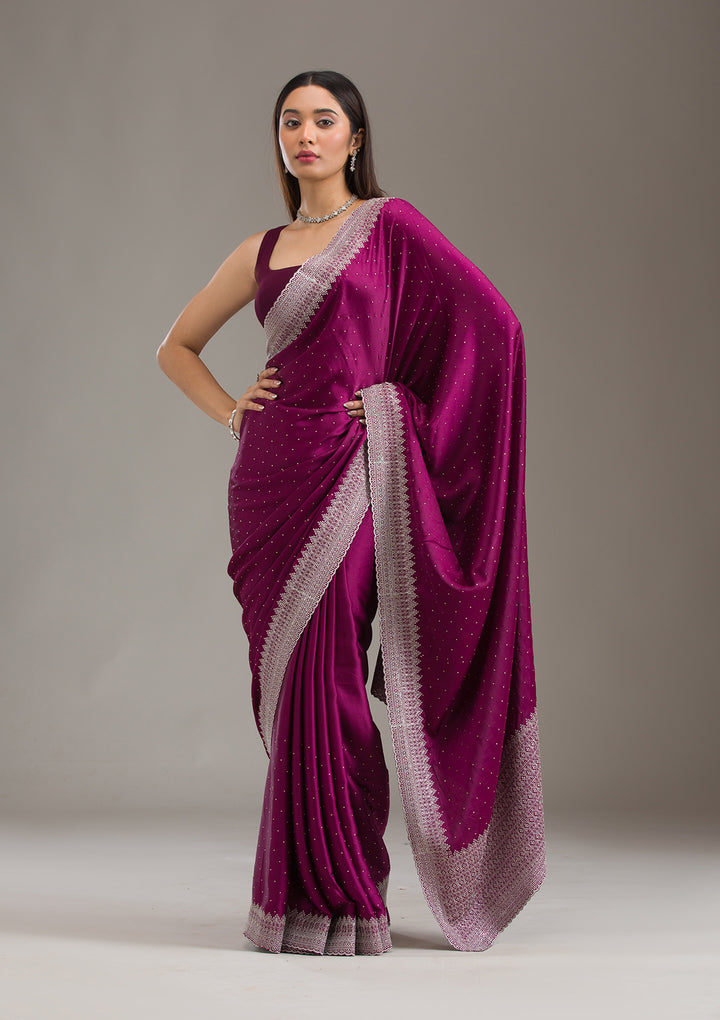 Wine Stonework Satin Saree