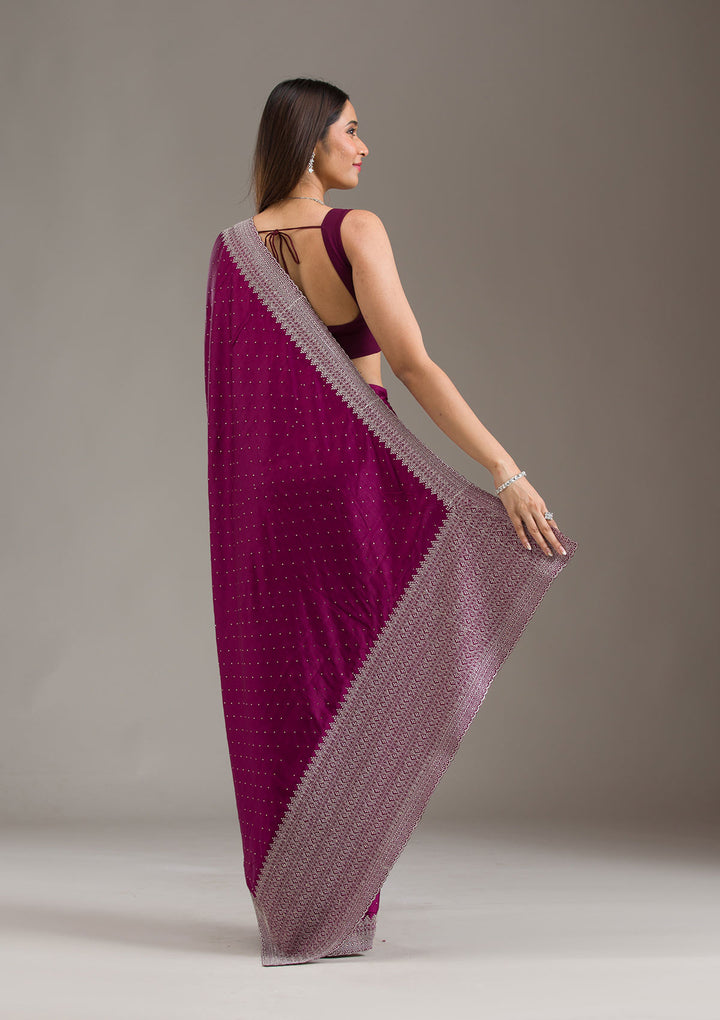 Wine Stonework Satin Saree