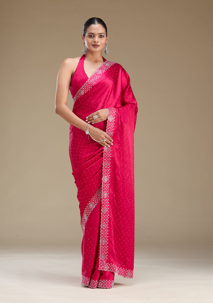 Rani Pink Swarovski Satin Saree