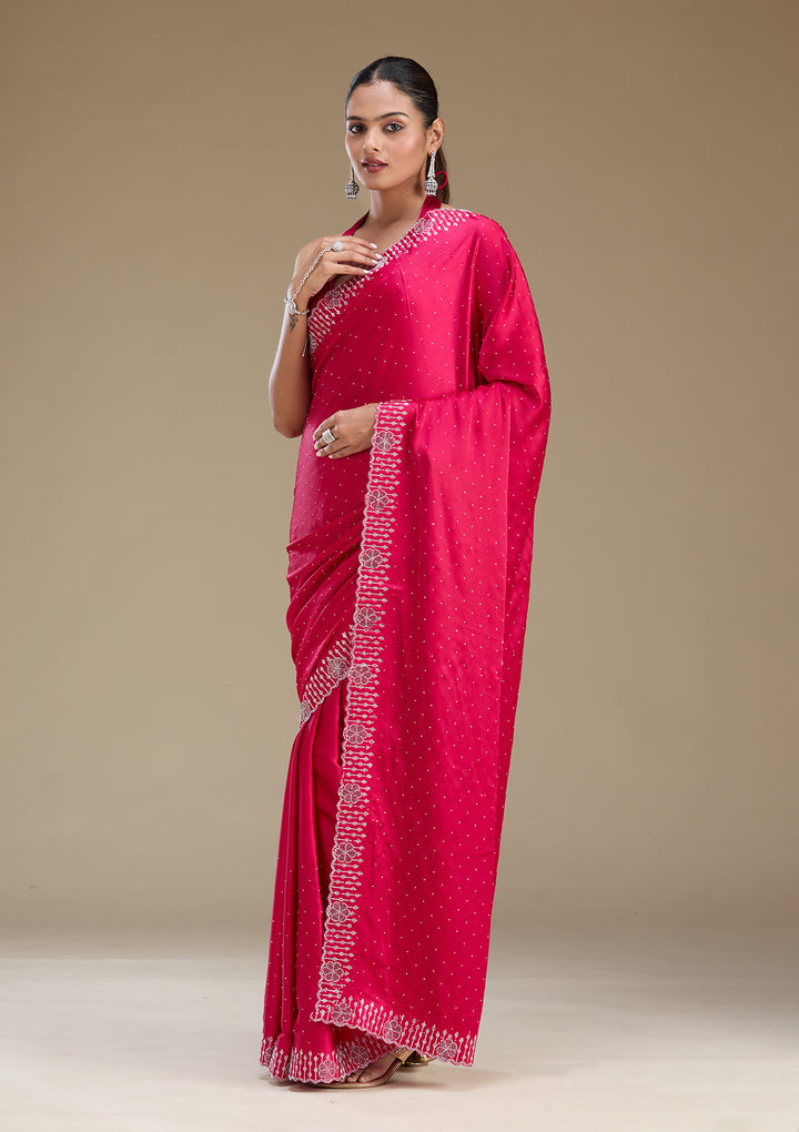 Rani Pink Swarovski Satin Saree