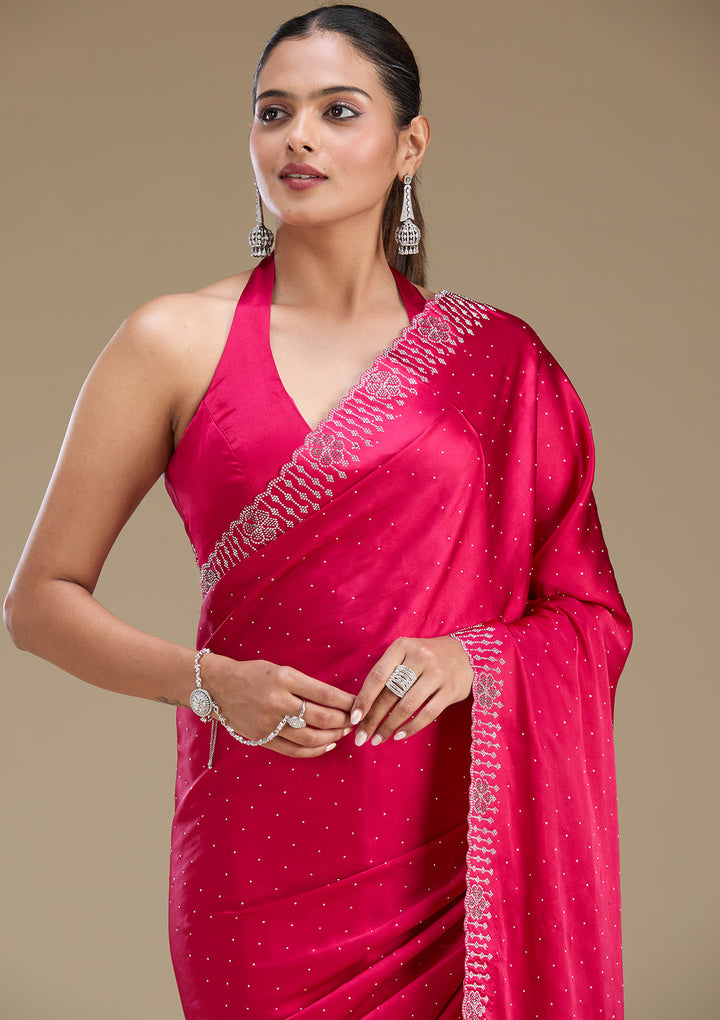 Rani Pink Swarovski Satin Saree