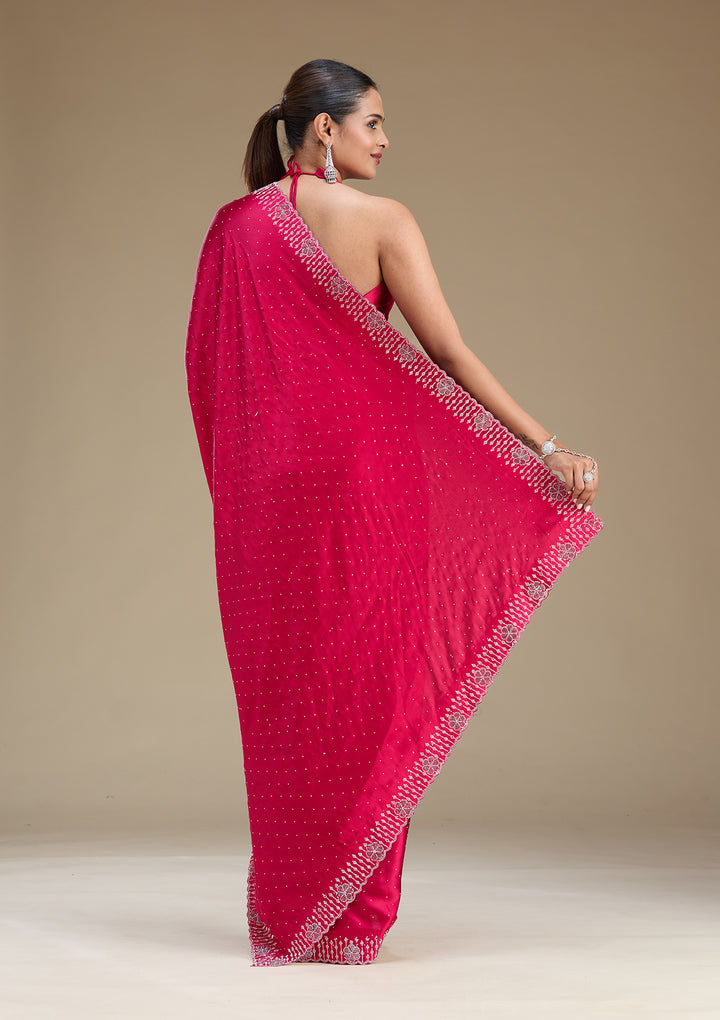 Rani Pink Swarovski Satin Saree
