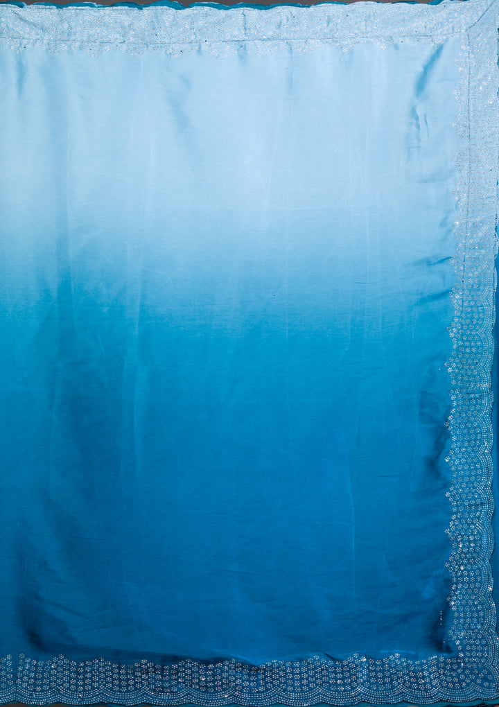 Peacock Blue Swarovski Satin Saree