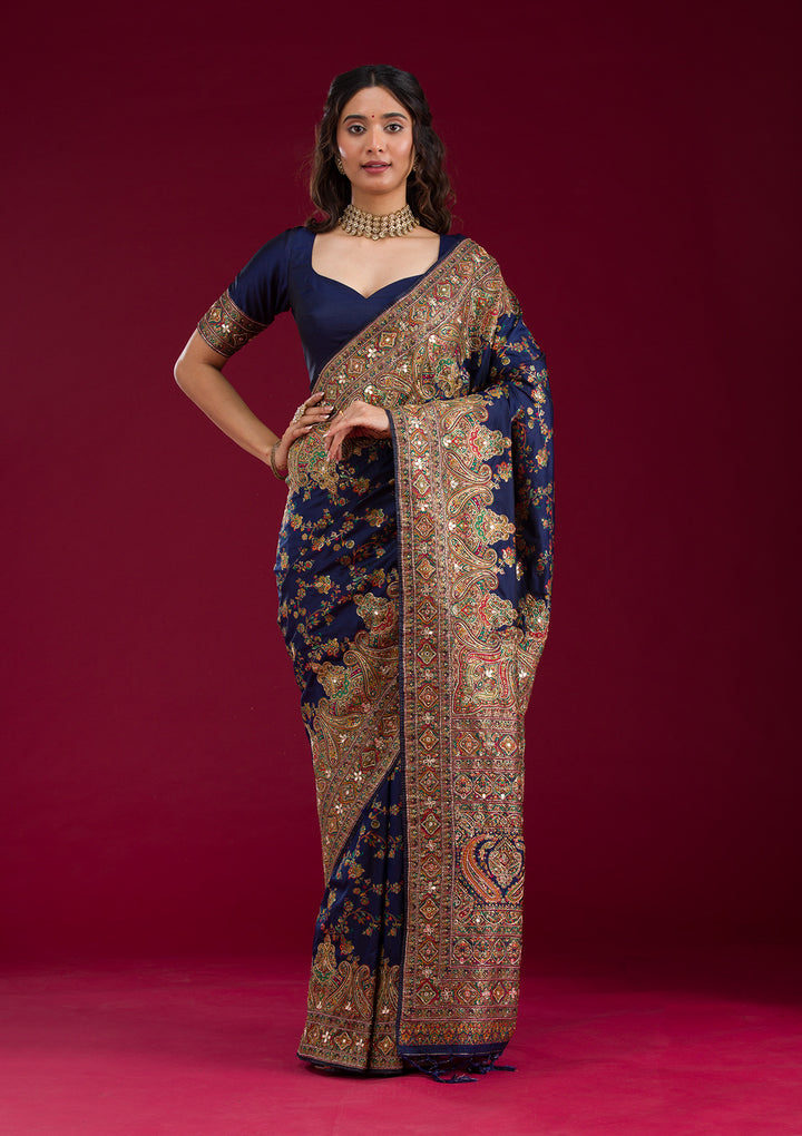 Navy Blue Cutdana Art Silk Saree