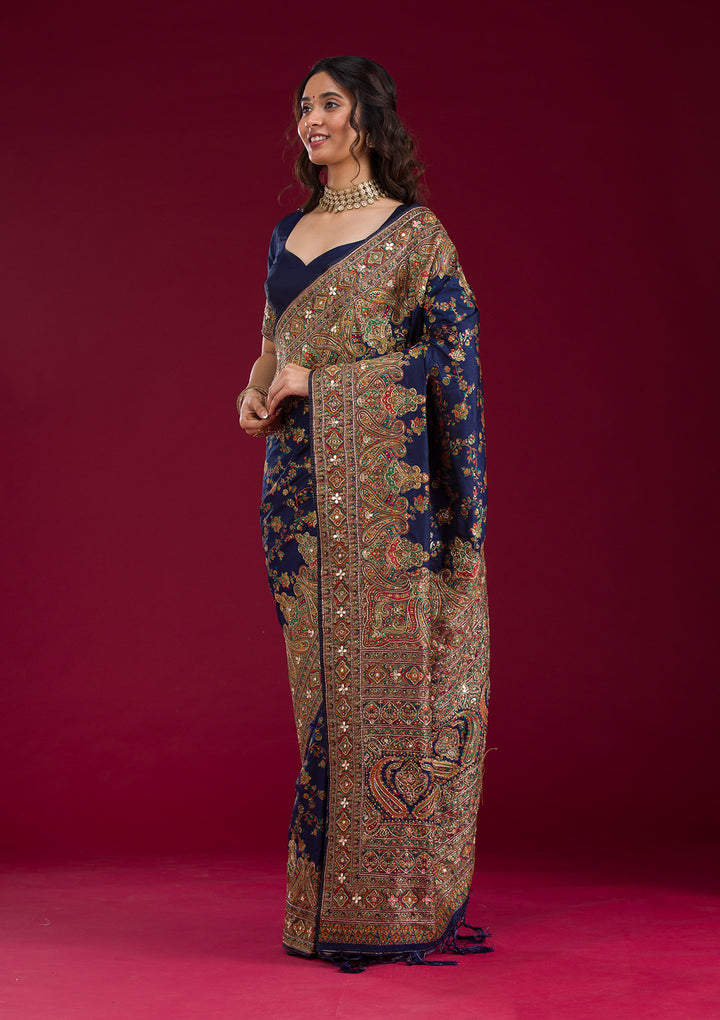 Navy Blue Cutdana Art Silk Saree
