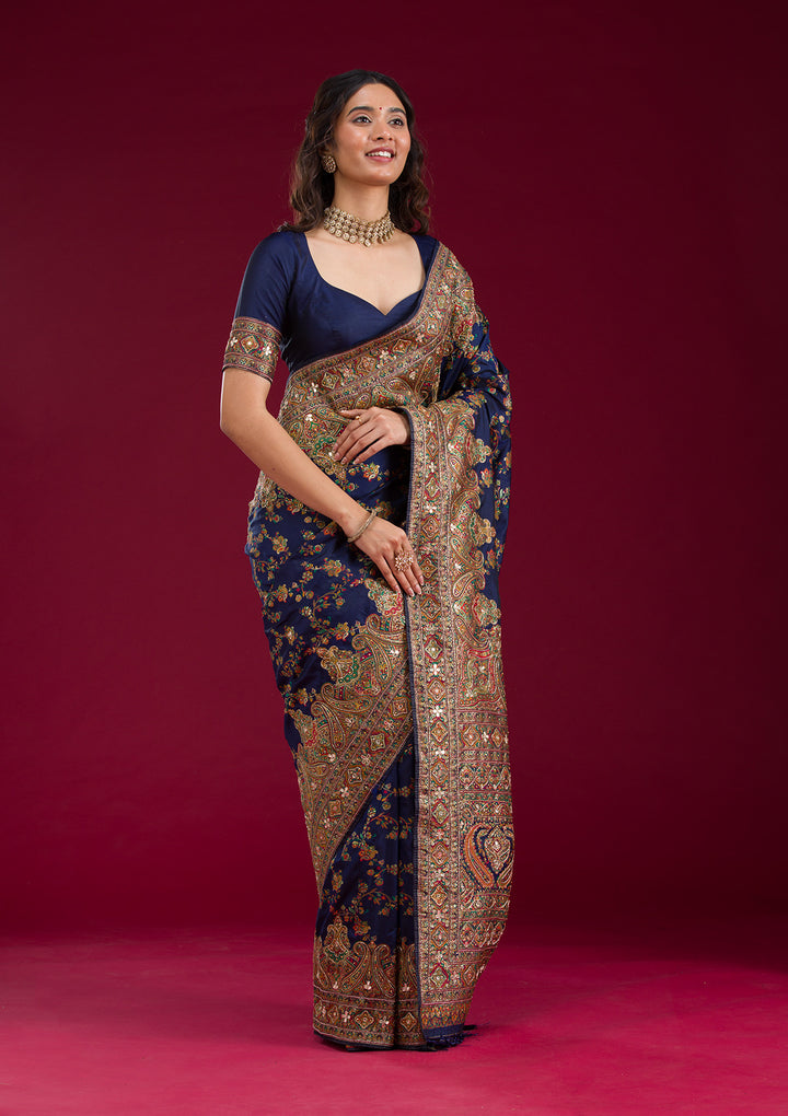 Navy Blue Cutdana Art Silk Saree