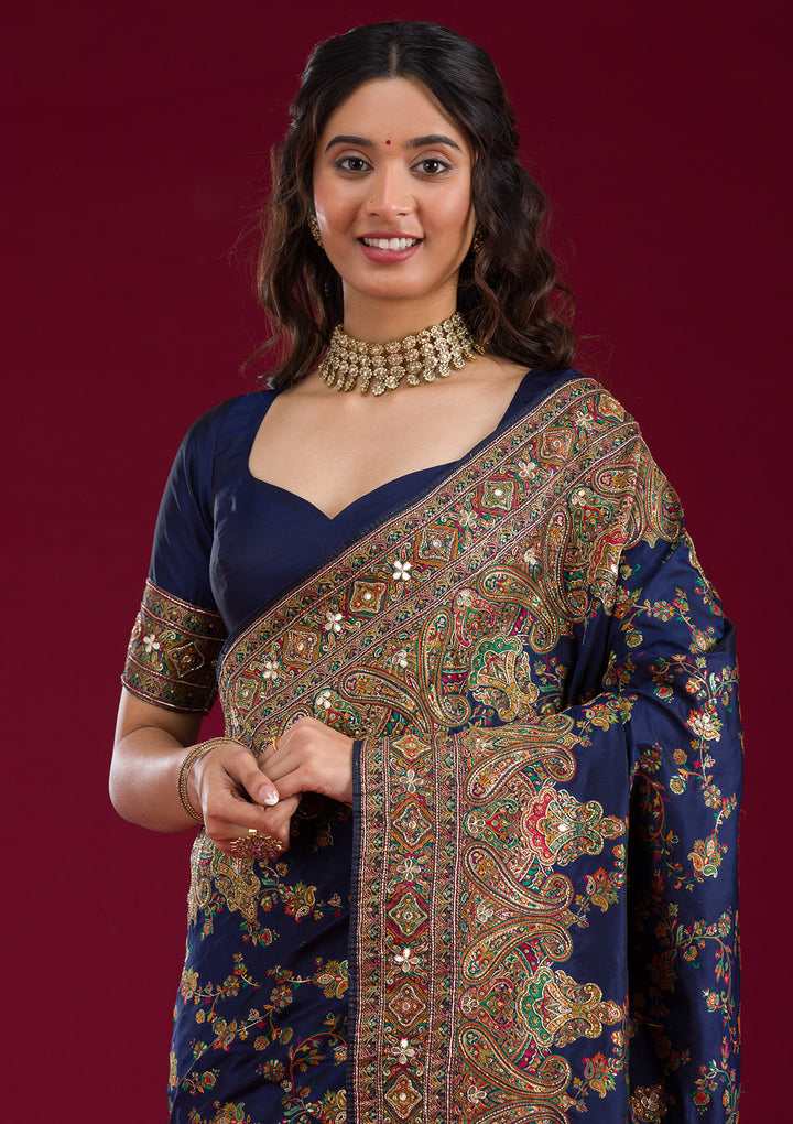 Navy Blue Cutdana Art Silk Saree