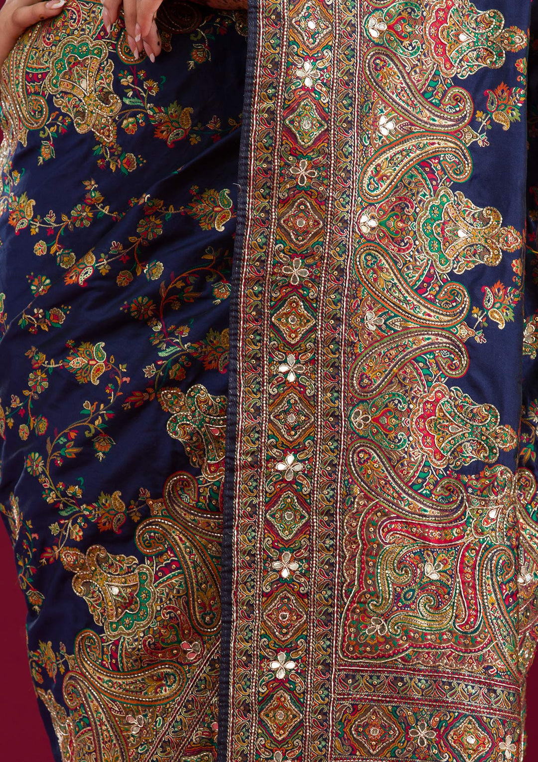 Navy Blue Cutdana Art Silk Saree