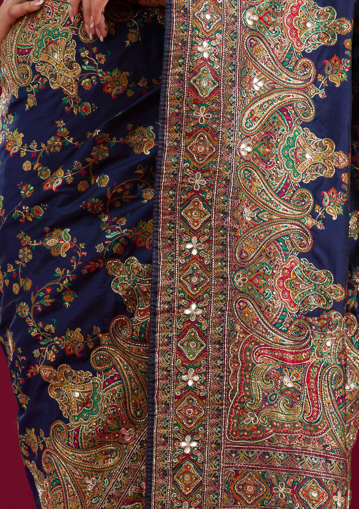 Navy Blue Cutdana Art Silk Saree
