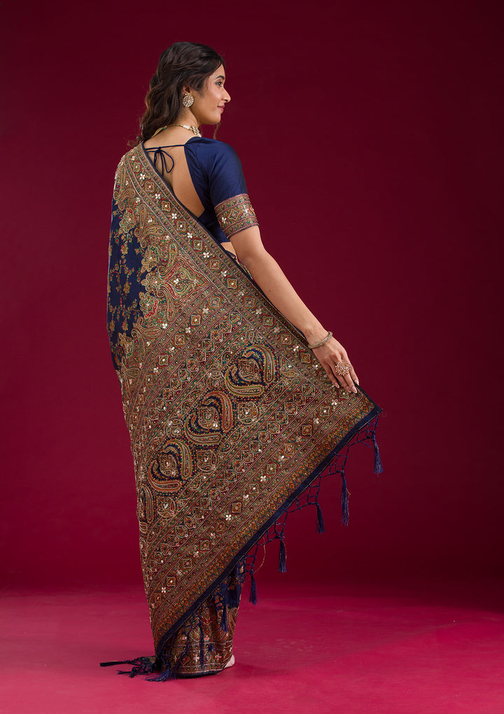 Navy Blue Cutdana Art Silk Saree