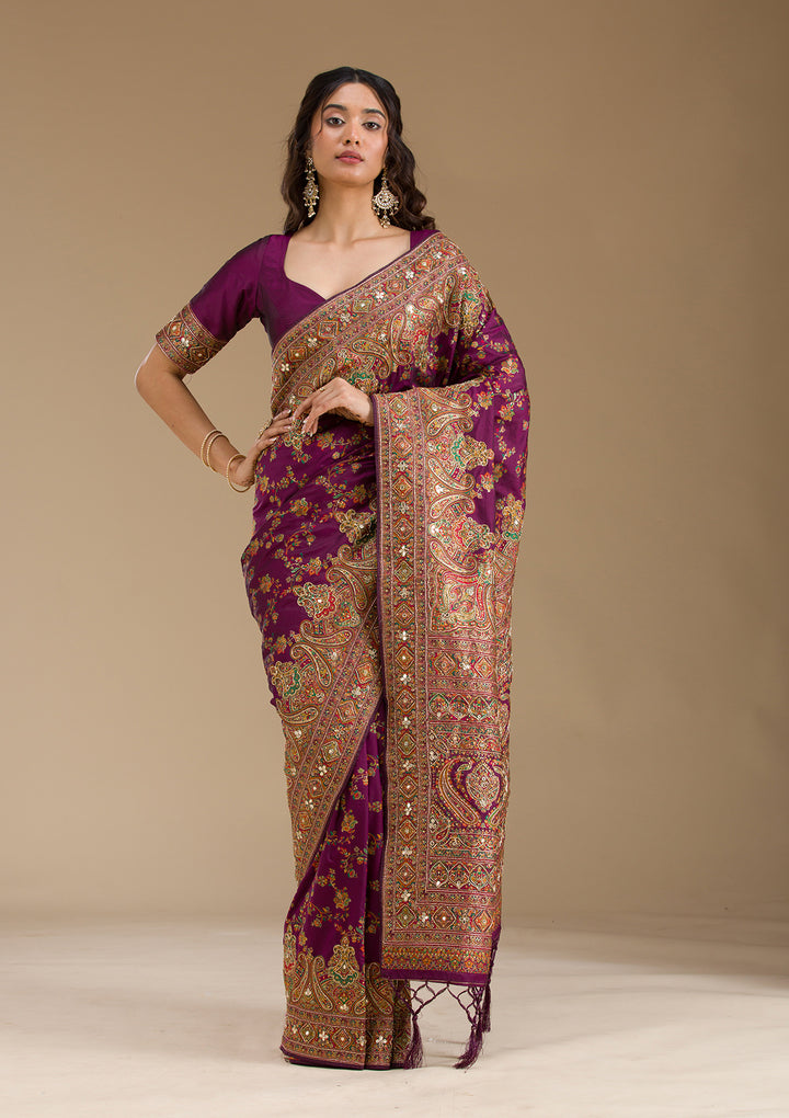 Purple Cutdana Art Silk Saree