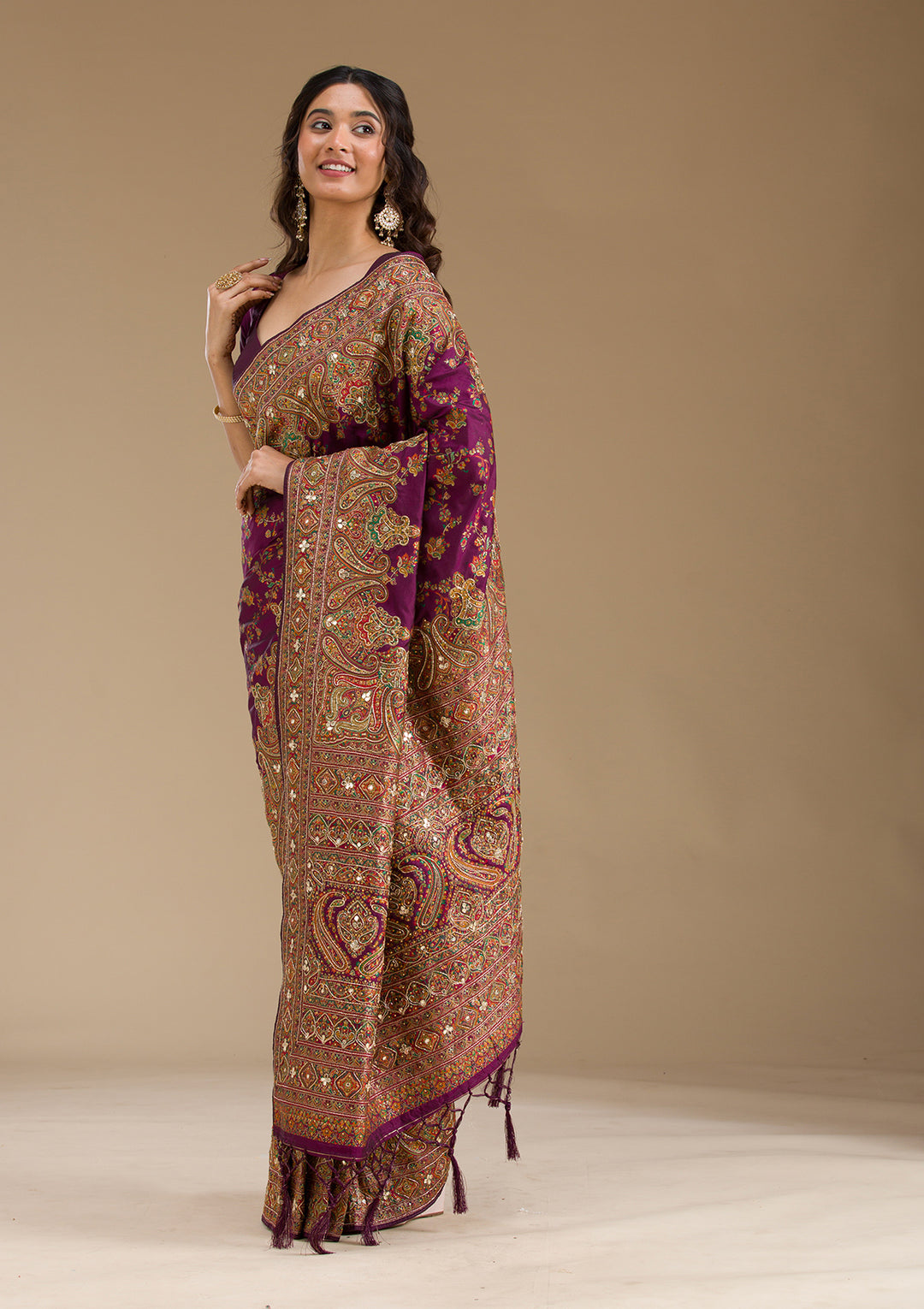 Purple Cutdana Art Silk Saree