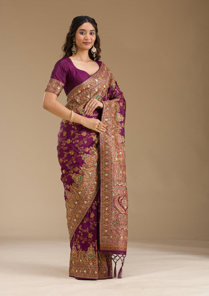 Purple Cutdana Art Silk Saree