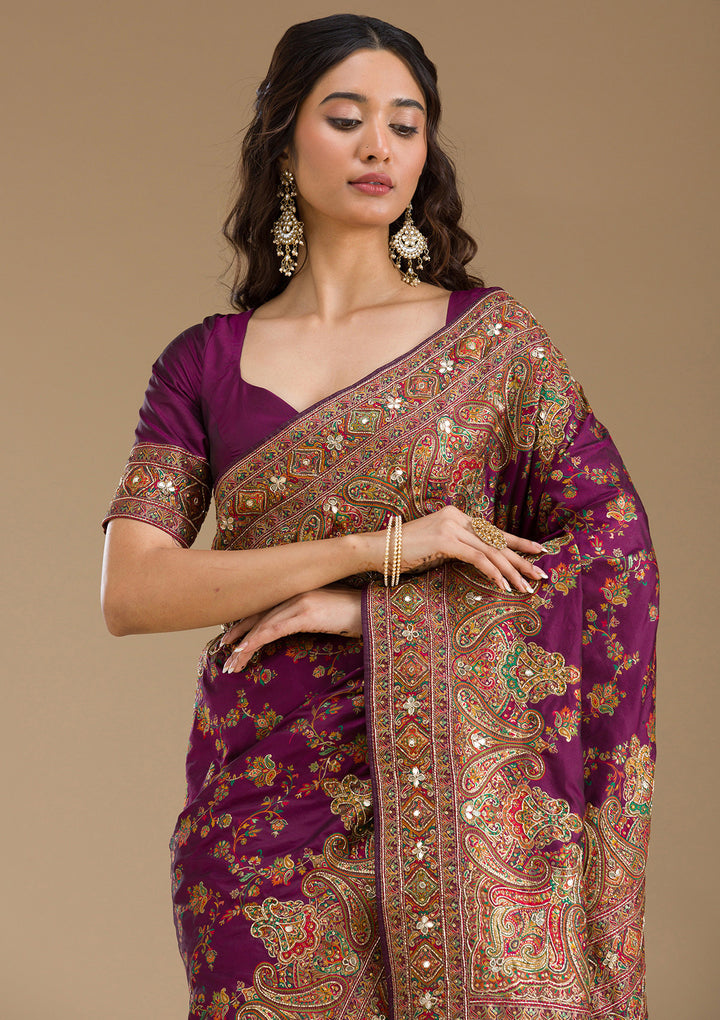 Purple Cutdana Art Silk Saree