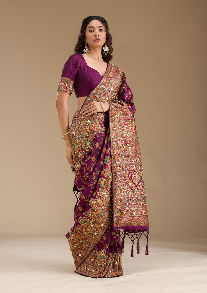 Purple Cutdana Art Silk Saree