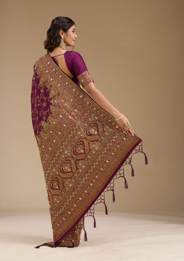 Purple Cutdana Art Silk Saree
