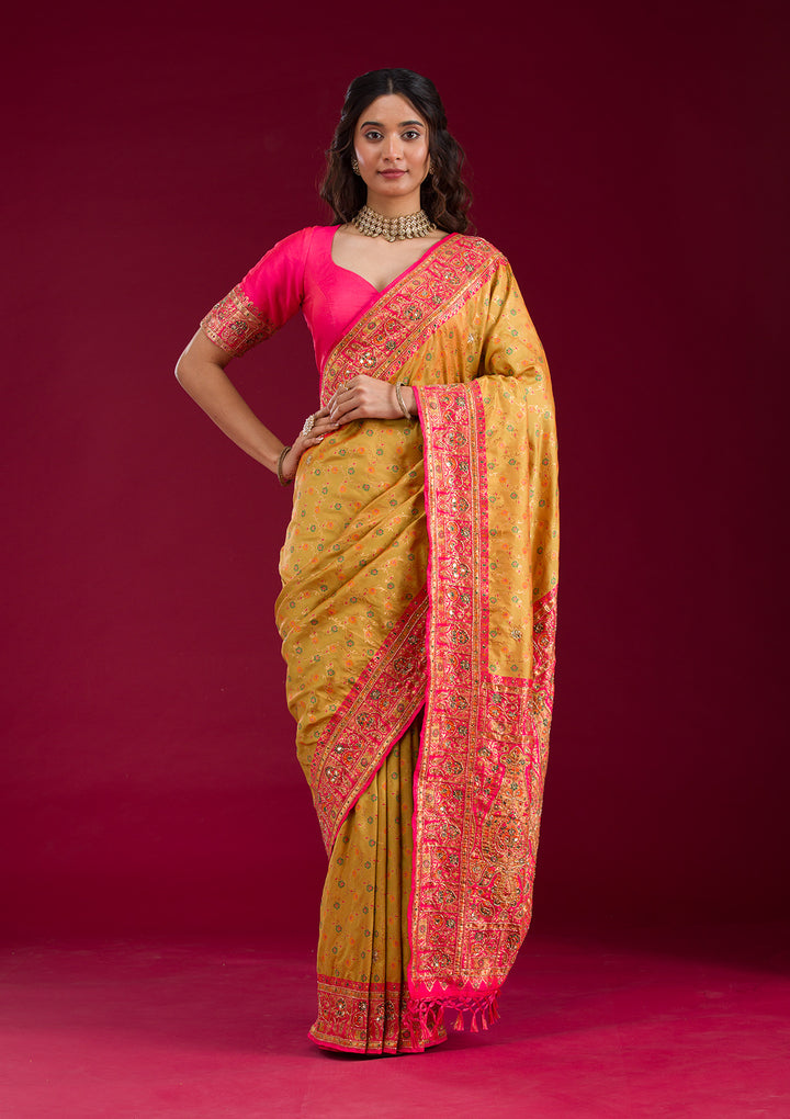 Mehendi Cutdana Art Silk Saree