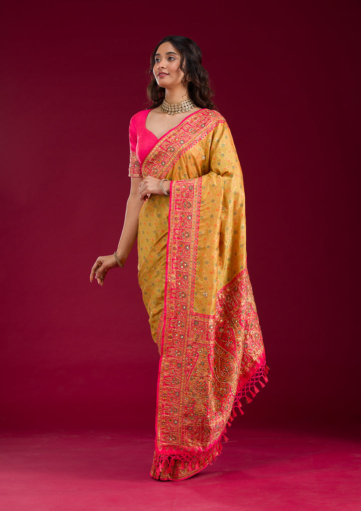 Mehendi Cutdana Art Silk Saree
