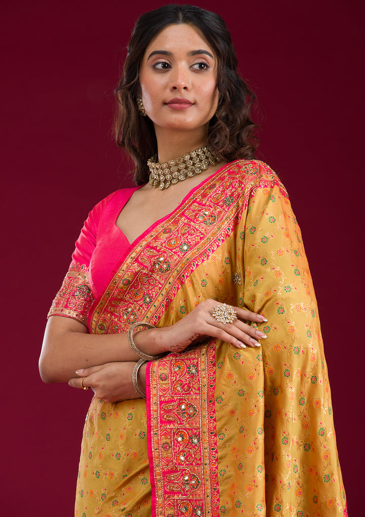 Mehendi Cutdana Art Silk Saree
