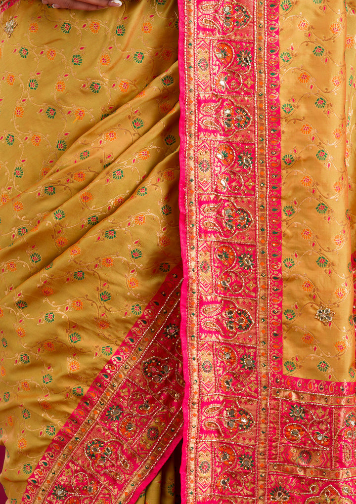 Mehendi Cutdana Art Silk Saree