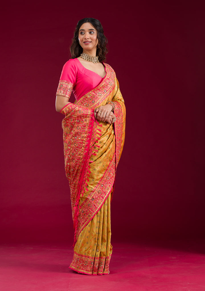 Mehendi Cutdana Art Silk Saree