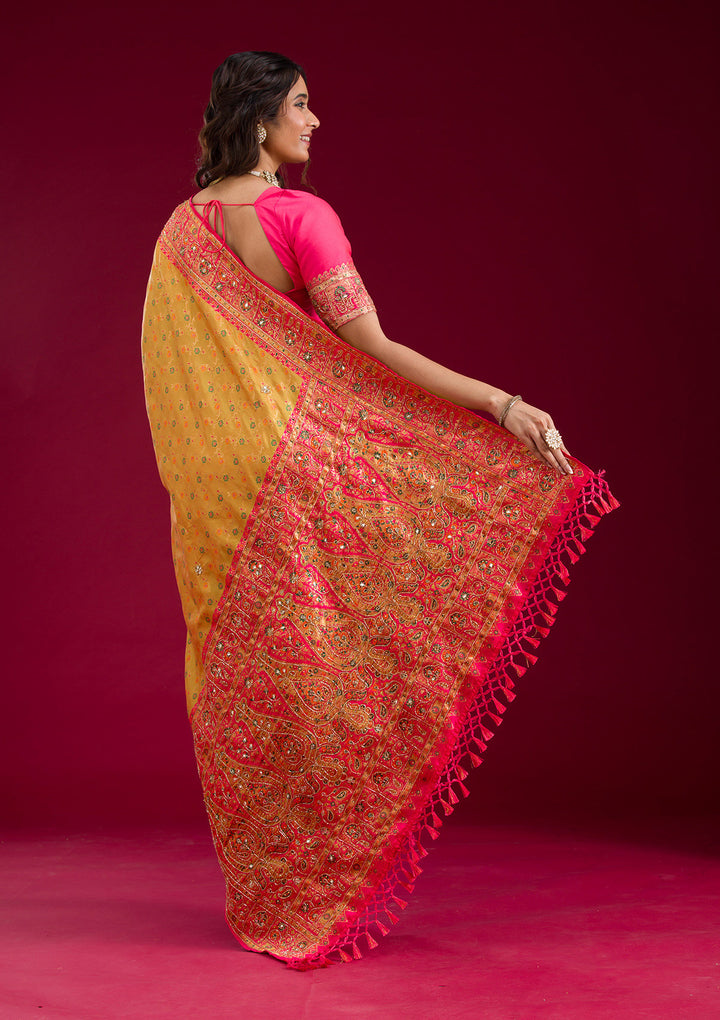 Mehendi Cutdana Art Silk Saree