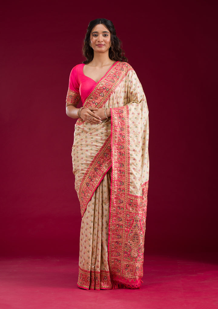 White Cutdana Art Silk Saree