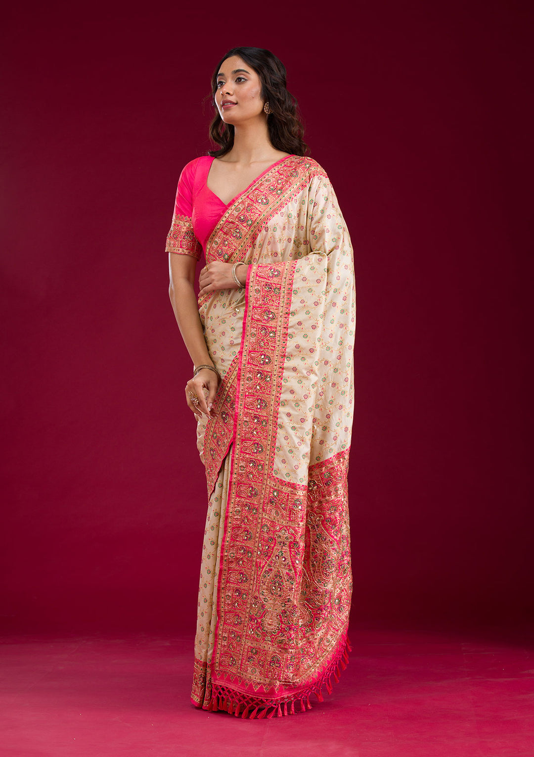 White Cutdana Art Silk Saree