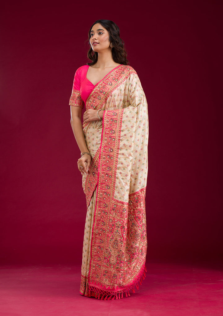 White Cutdana Art Silk Saree